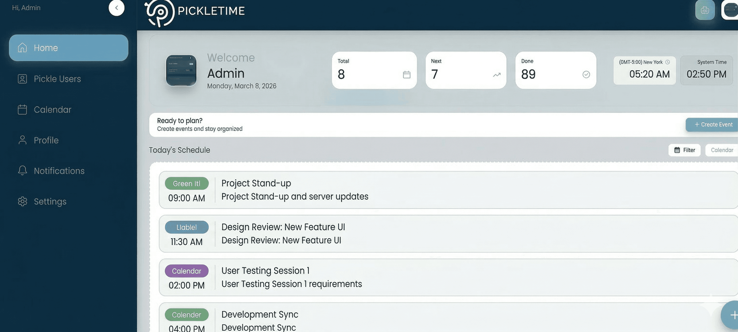 PickleTime AI Scheduling Display